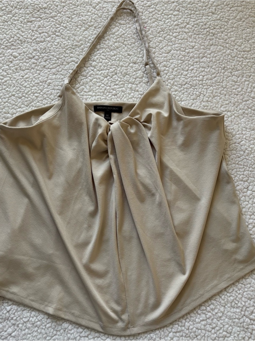 Banana Republic Tan Halter Cami Twist Front Pleated Blouse Neutral Minimalist XL
